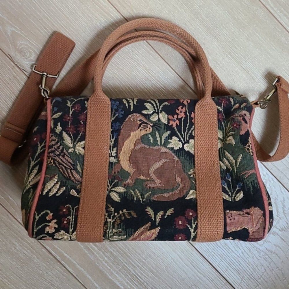 Vintage Carpet Tapestry Bag Ferret Weasel Pattern